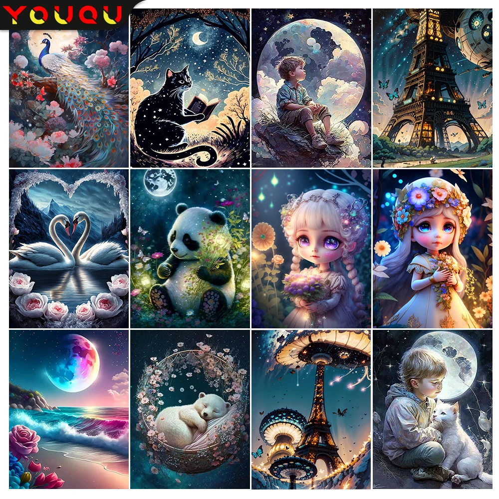 YOUQU Diamond Painting DIY Animal Full Round Diamond Embroidery Landscape Character Mosaic Picture 5D Home Decoration Gift