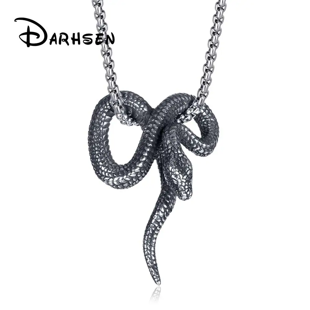 DARHSEN Male Men Statement Necklaces Snake Pendants Fashion Hip hop Jewelry Stainless Steel Box Chain Party Gift