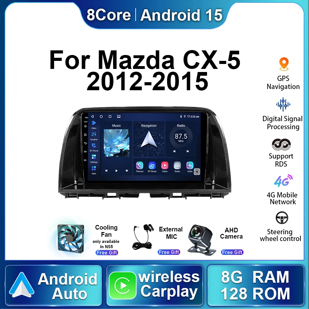 

Автомобильная стереосистема Android15 для Mazda CX5 CX-5 CX 5 2012 2013 2014 2015 Мультимедийный плеер Carplay Навигация GPS 2Din 8 + 128G