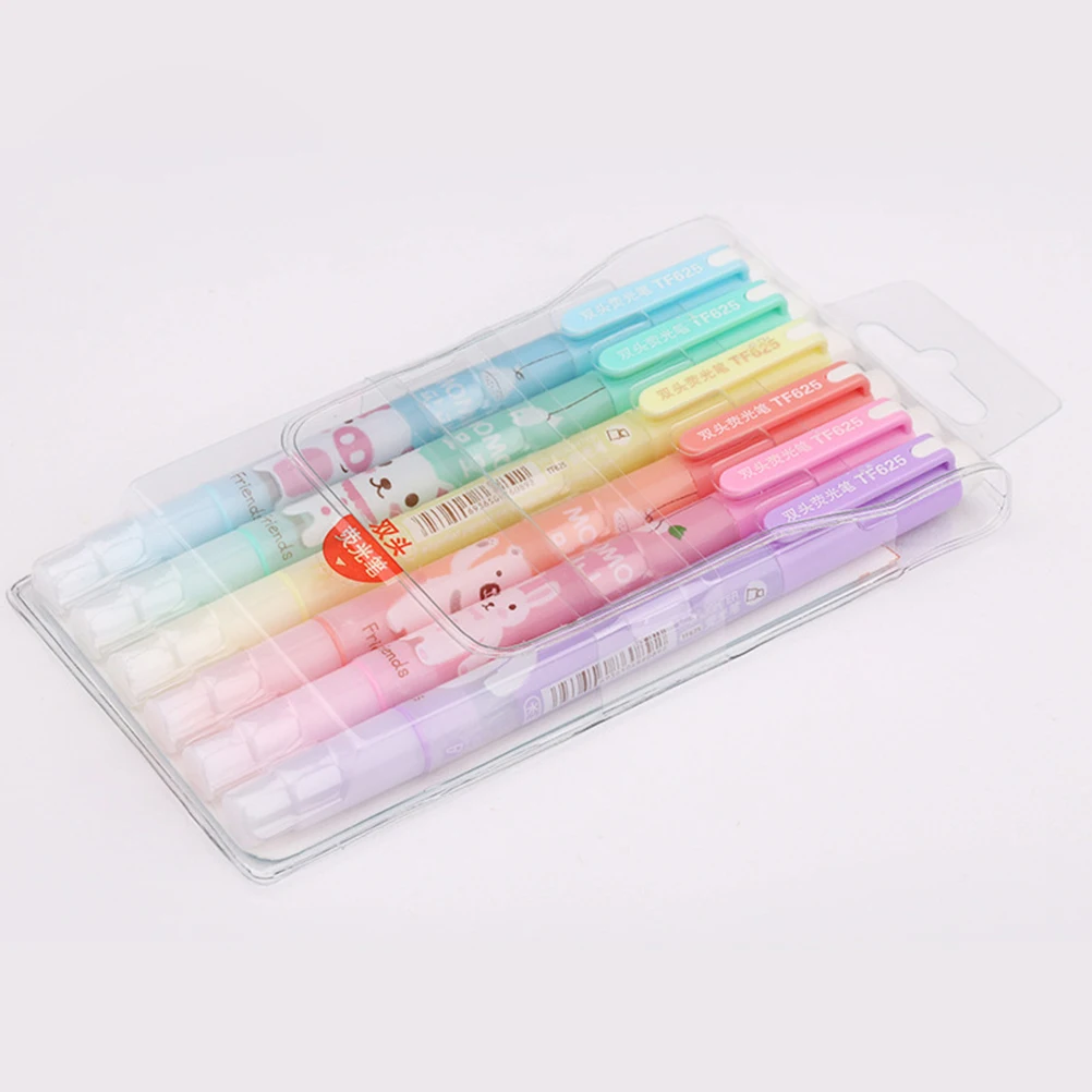 

6 Pcs Double Ended Highlighter Highlighters Watercolor Pen Marker Fluorescent Markers Fluorescence Student
