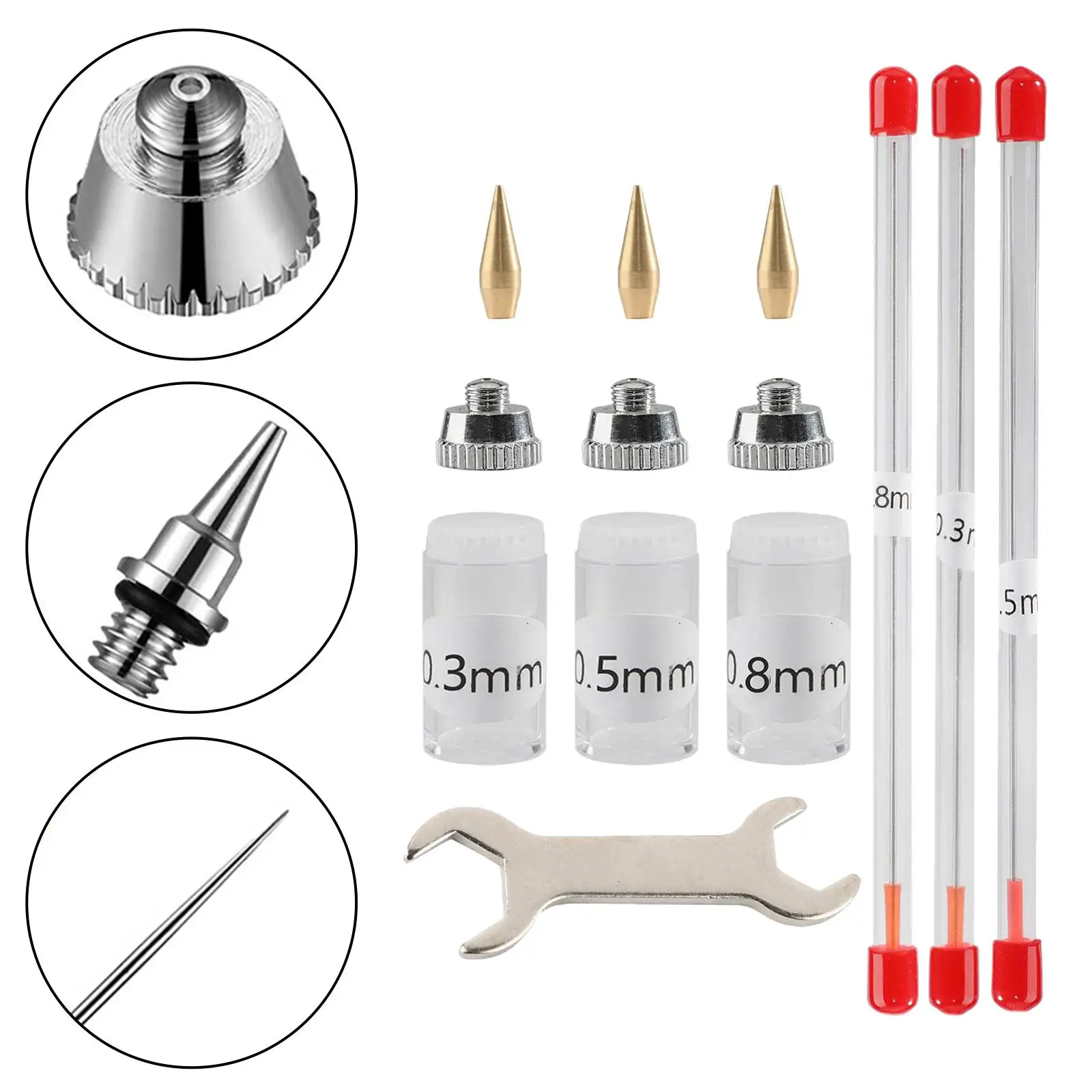 11x Airbrush Nozzle Kits Devices Airbrush Spare Parts Airbrush Nozzle Caps Professional with Wrench for Replacement Parts