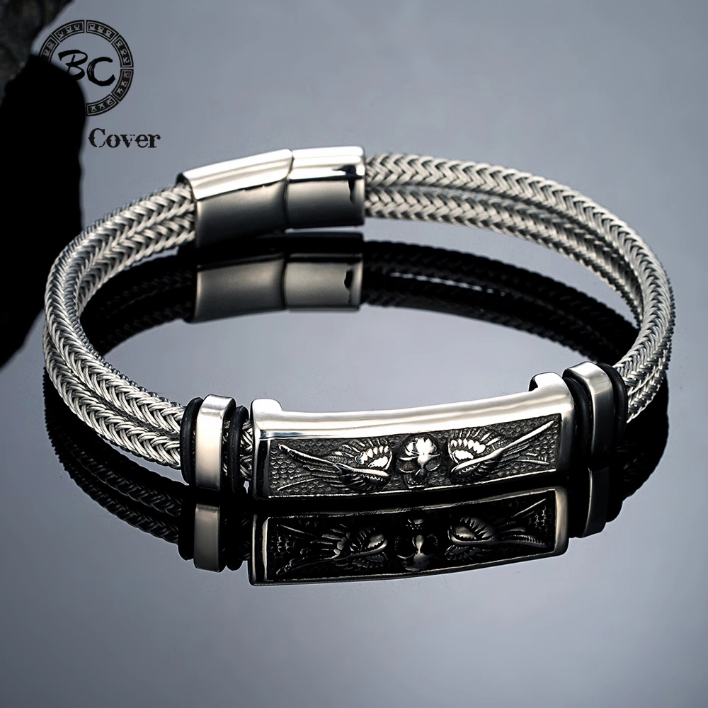 Punk Rostfreies Drahtseil-Biker-Totenkopf-Armband für Männer, Wasserdichtes Edelstahl-Flügel-Armband, Gotischer Herrenschmuck, Kreatives Geschenk