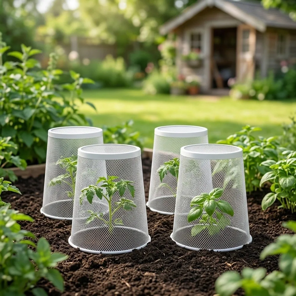 For Raised Bed Plant Cloches for Vegetables Herbs and Flowers Protection from Animals 4 Pack Iron Mesh 23x26cm