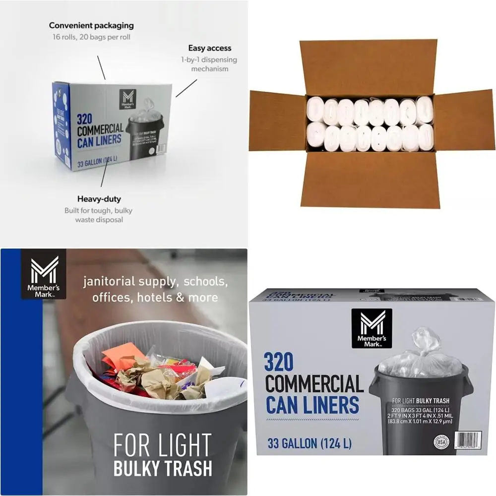 

Прочные мешки для мусора объемом 33 галлона, 16 рулонов по 20 штук, всего 320 мешков