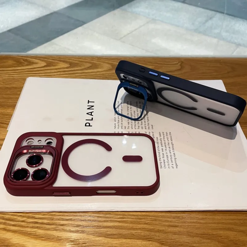 Capa transparente para iphone 17 air 16 15 14 plus 13 12 11 pro max para magsafe carga sem fio suporte da câmera capa de lente