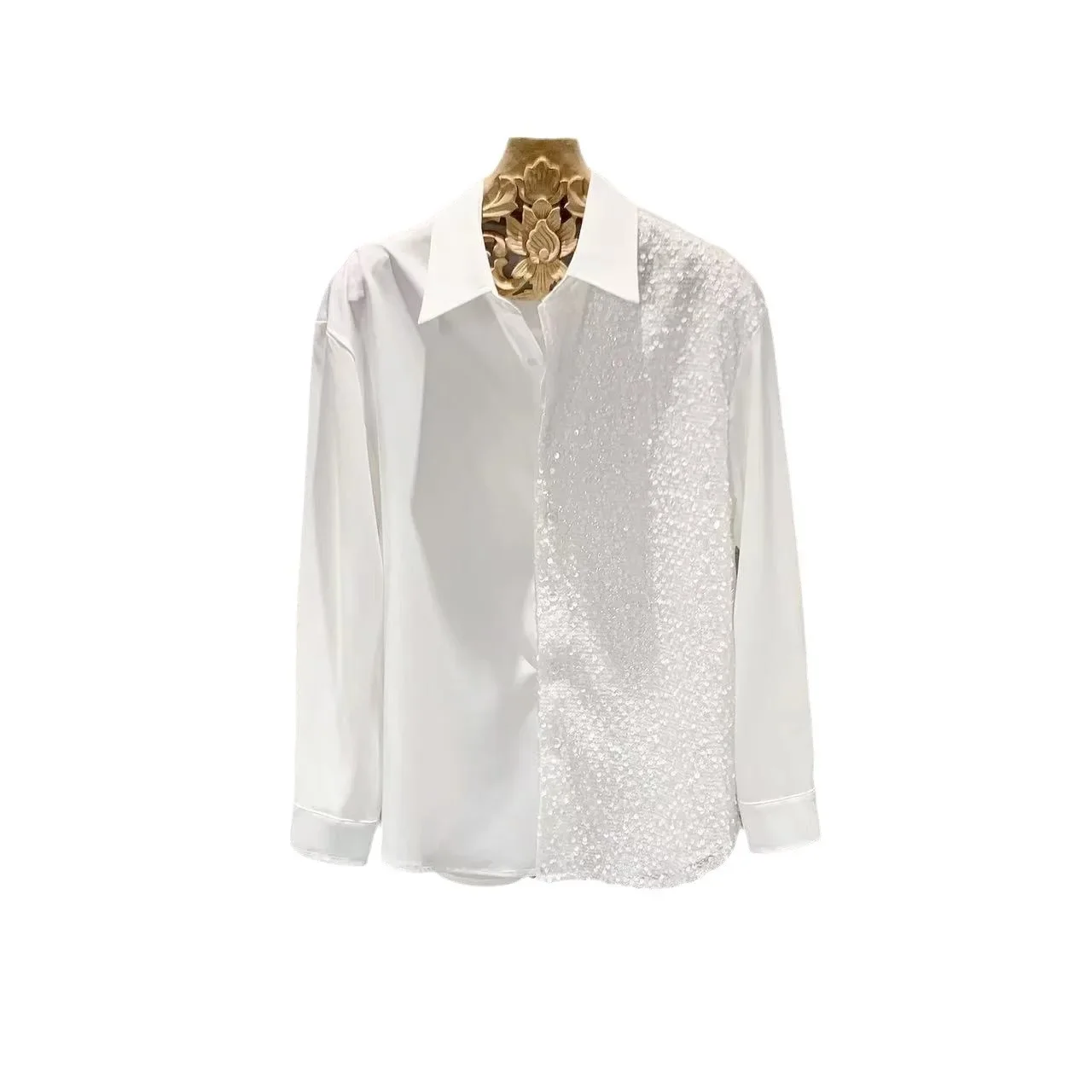 2025 تصميم جديد كم طويل قميص حريري الجليد الرجال الكورية نمط العصرية مصفف شعر كول وسيم النسخة الكورية قميص رسمي للأعمال