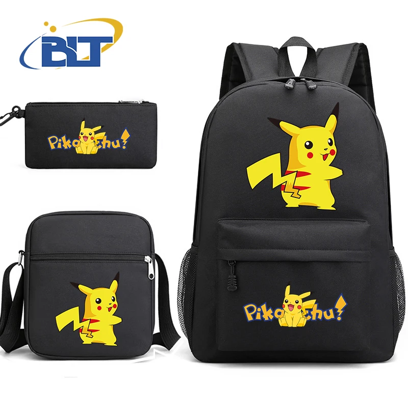 MINISO Pikachu satu Set tas sekolah anak, tas punggung anak, tas pensil tiga potong