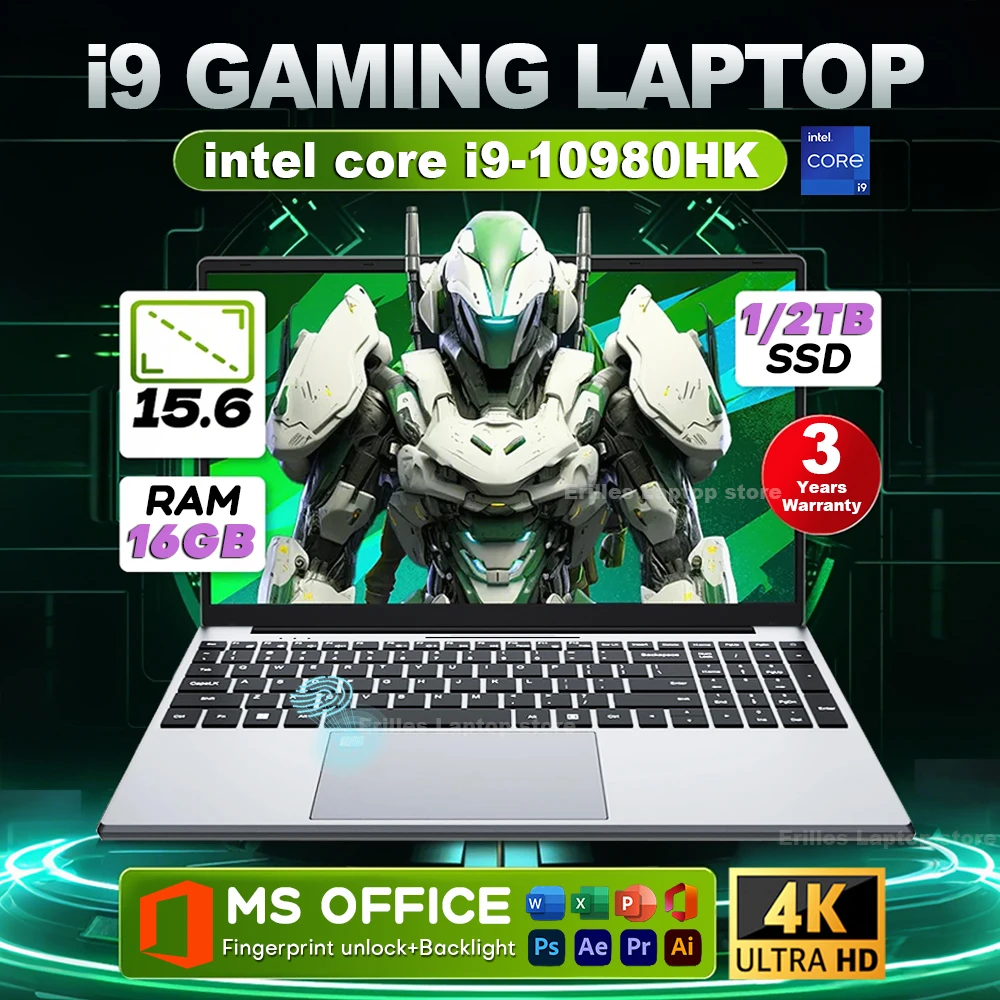 Portátil de 15.6 pulgadas con Intel Core i9 10980HK, Windows 11, para juegos, 16 GB de RAM, 512 GB/1 TB/2 TB SSD, desbloqueo por huella dactilar, retroiluminación.