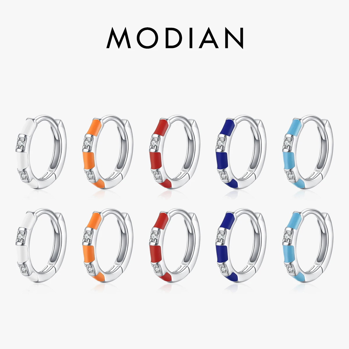 MODIAN Real 925 Sterling Silver Small Trendy Colorful Enamel Hoop Earrings Dazzling Tiny Ear Buckles For Women Fine Jewelry Gift