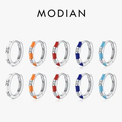 MODIAN Real 925 Sterling Silver Small Trendy Colorful Enamel Hoop Earrings Dazzling Tiny Ear Buckles For Women Fine Jewelry Gift