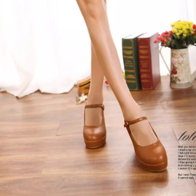 Mary Janes High High Wedges Pu Round Toe Casual Buckle Strap Summer Fashion Shoes Women