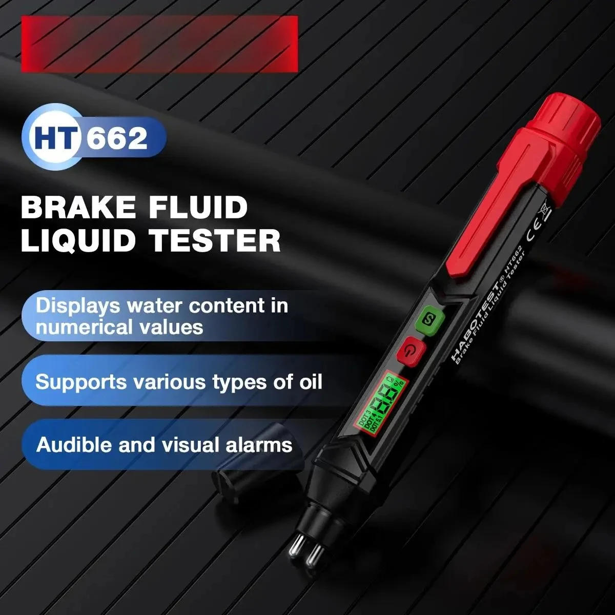 HT662 Brake Fluid Liquid Oil Tester Analyzer Meter for DOT3/DOT4/DOT5.1 Brake Fluid Content Detector