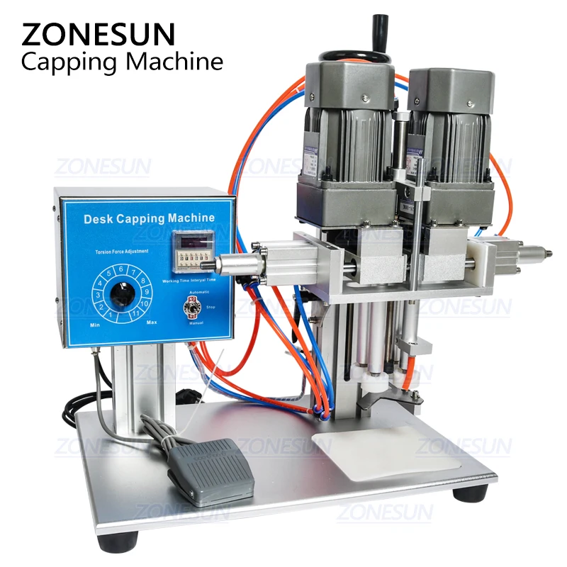 ZONESUN juice liquid Desktop Trigge Cap Capper Twist Sealing Plastic Glass Dropper Spout Pouch Bottle Capping Machine