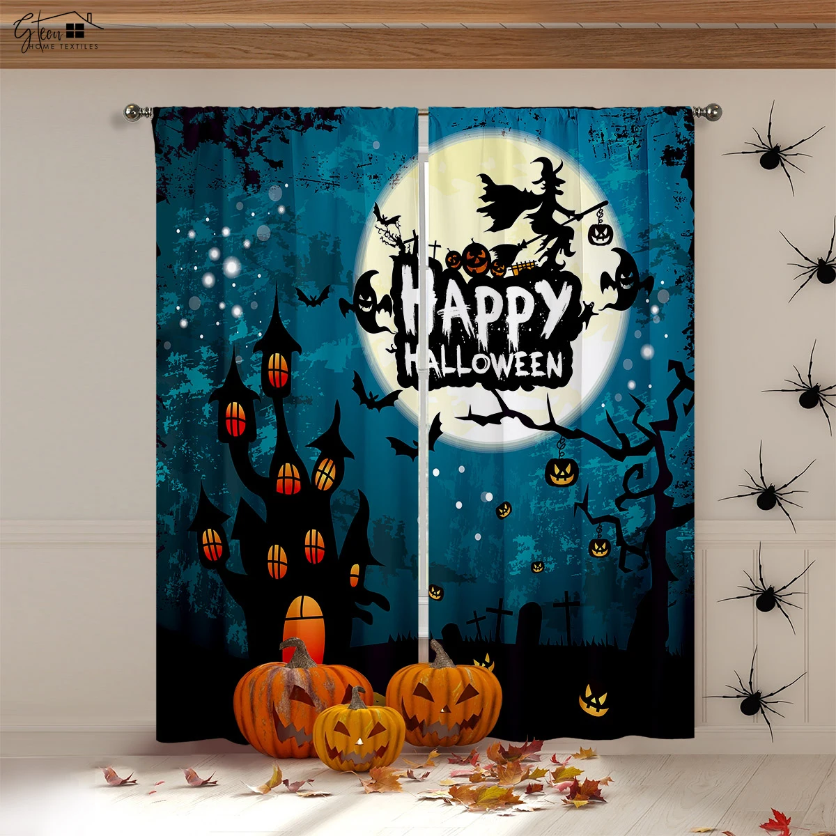 

Halloween Curtains Blackout Insulation Curtains Castle Witch Decorative Curtains Suitable for Holiday Party Decoration 2PCS