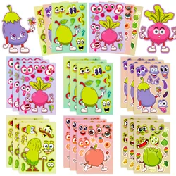 6-24sheets DIY Fruit Vegetable Stickers For Kids Children Toddlers Create A Vegetable Face Puzzle Jigsaw Scrapbook Stickers Toys