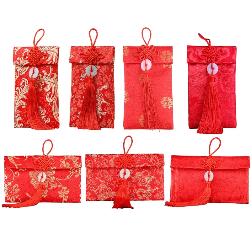 Chinese Silk Red Envelope Baby Shower Ritual Themed Party Blessing Packet for Baby Girl Boy Holding Birthday Ritual Dropshipping