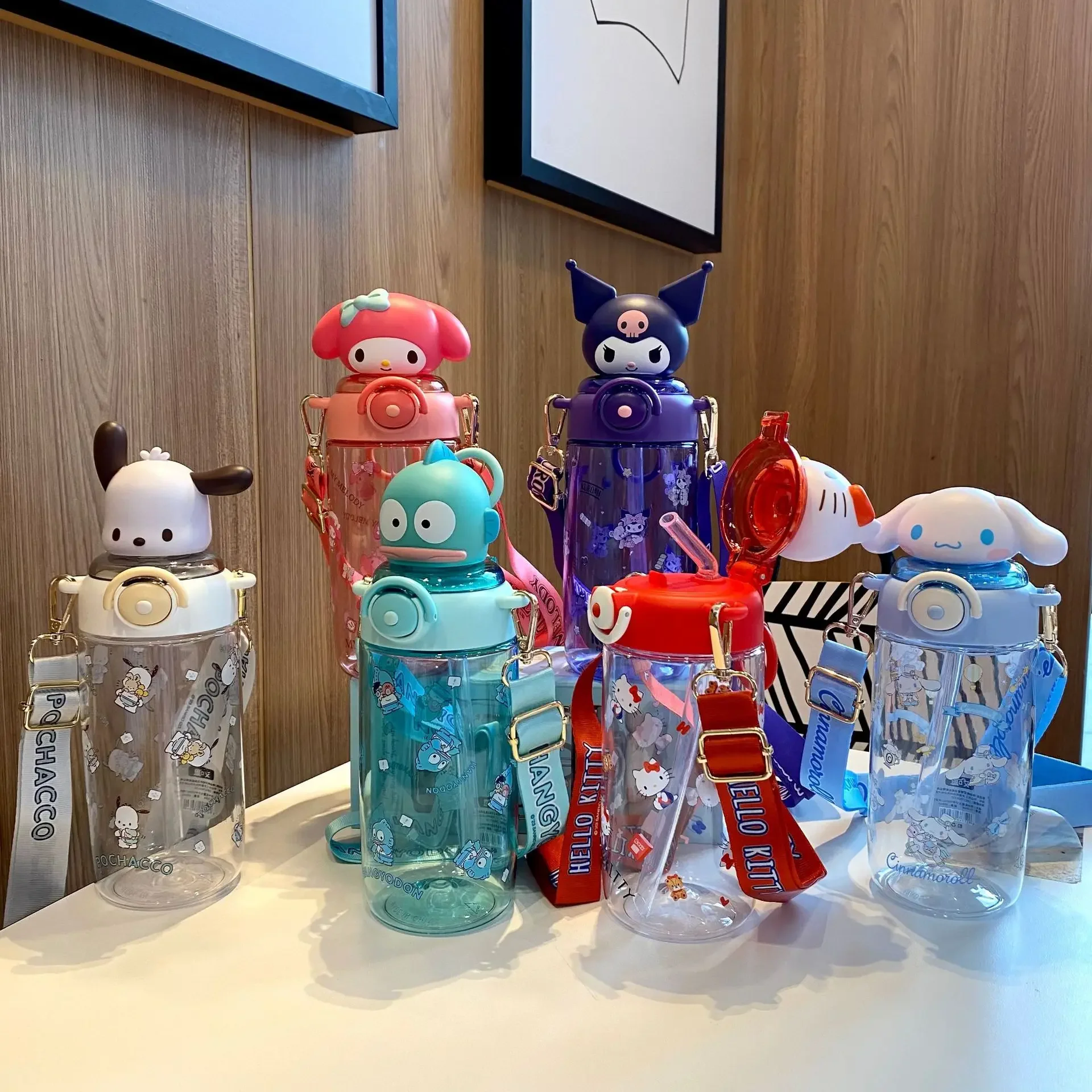 650ml Sanrio Melody Kuromi Hello Kitty Cinnamoroll Straw Space Cup Cartoon Anime Straw Cup Large Capacity Tritan Plastic Kettle