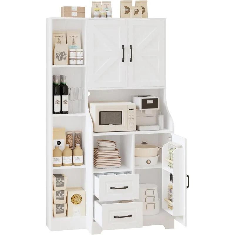

IRONCK 71" Tall Kitchen Pantry Cabinet,Farmhouse Pantry Storage Cabinet with Microwave Stand,Ktichen Hutch Drawers and Shelves