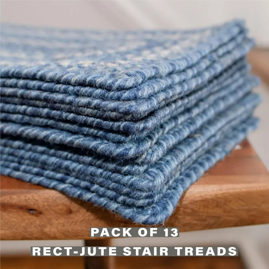 데님 주트 브레이디드 계단 매트 목재 계단용 컨트리 코스탈 데코 세트 13개 블루 8x28 직사각형 계단용 러그 쉽게 청소 가능