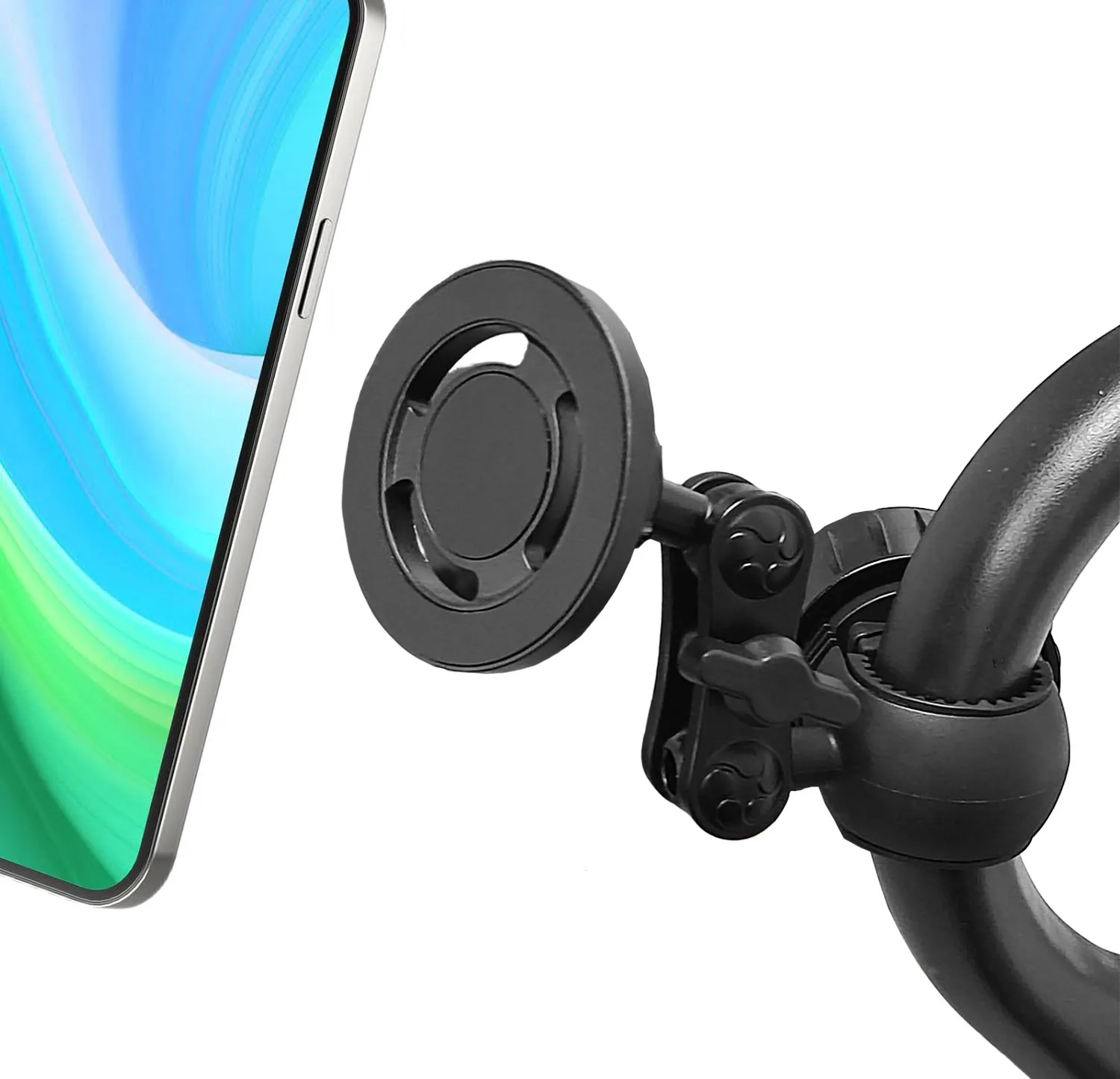 Magnetic Phone Handlebar Clamp Mount with Metal Long Arm For iPhone MagSafe Phones, for Gym Bike Treadmill Fitness Equipment