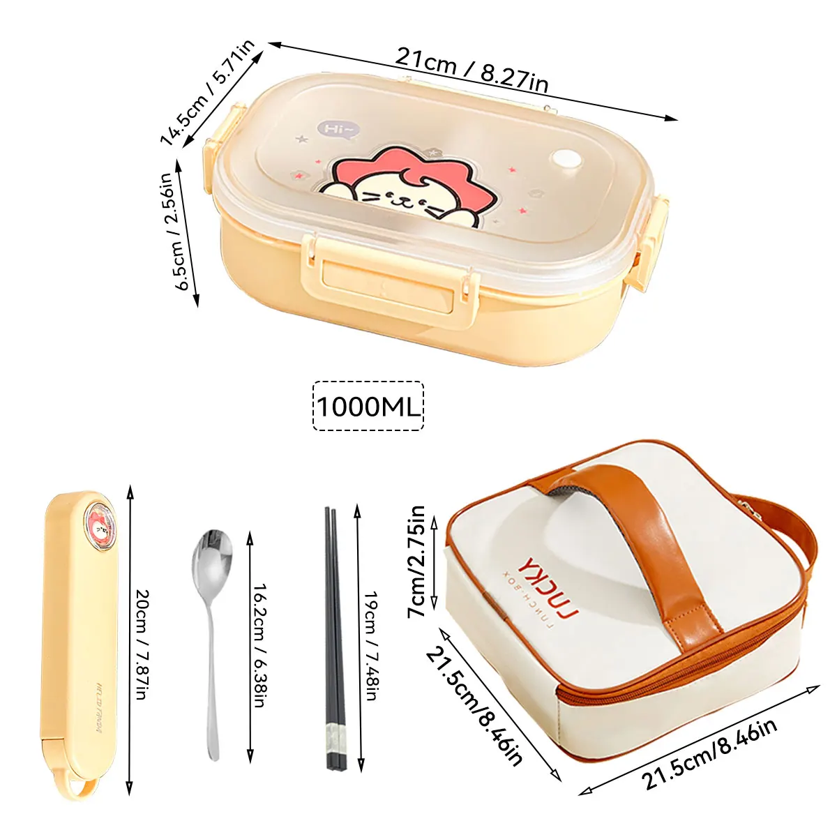 WORTHBUY Draagbare Plastic Lunchbox Met Afneembare 3 Compartimenten Leuke Verdeelde Voedselcontainer Voor Kinderen Studenten Magnetronbestendig