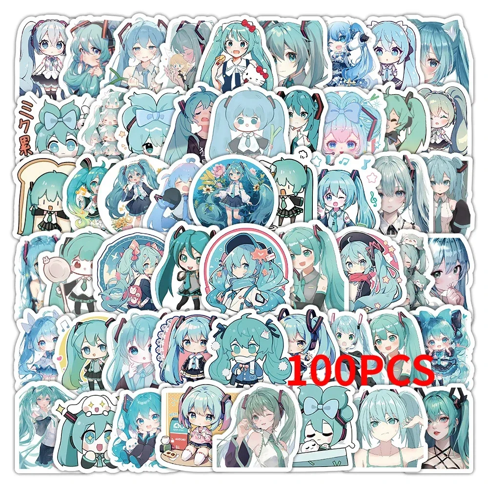 100 Stück Hatsune Miku Aufkleber-Set Wasserfeste Handyhülle Cartoon Journaling Schreibwaren Kawaii Verpackung Laptop-Aufkleber