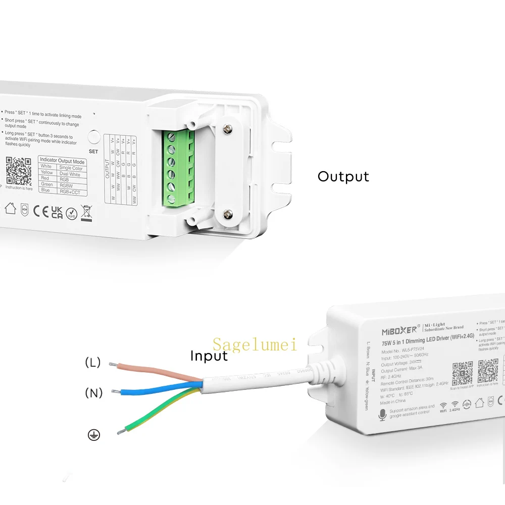 MiBoxer WL5-P75V24 RGB+CCT Dimming LED Driver WiFi+2.4G Built-in Power Adapter AC100V~240V To DC24V 75W Support Multiple Control