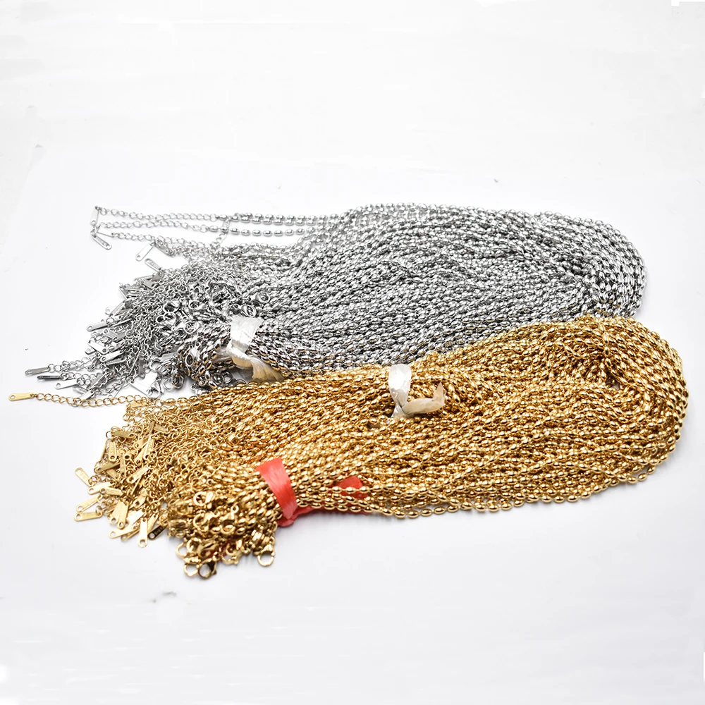 

Оптовая продажа, 50 шт., золотой цвет, 2,4 мм, нержавеющая сталь, цепочка с рисовым зерном, ожерелья, ювелирные изделия «сделай сам», 40 + 5 см, цепочки, костюм, оптовая продажа, аксессуары