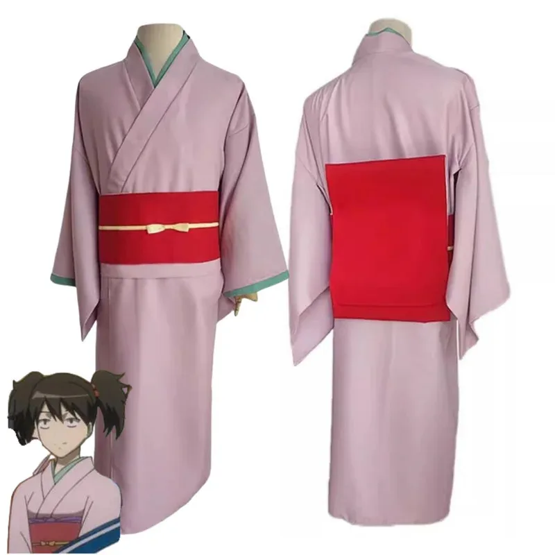 

Аниме GINTAMA Yamazaki Sagaru Косплей Костюм Женское розовое японское кимоно Платье с поясом Женские милые костюмы на Рождество и Хэллоуин;