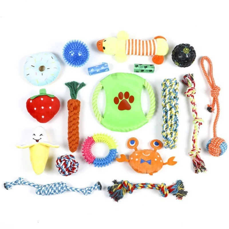 Cotton rope set pet toys Puppy plush Toys Handmade woven Dog Rope Knot Toys pack macaron colors Dog Tug-of-War chew toys basket