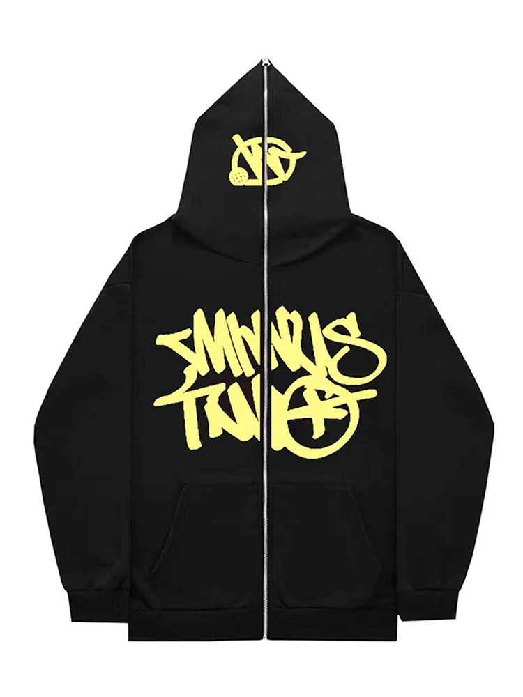 Autumn And Winter Men\'s and Women\'s Letter Printed Hooded Sweatshirt Retro Y2k Zipper Hooded, Fashionable Punk Harajuku Casual