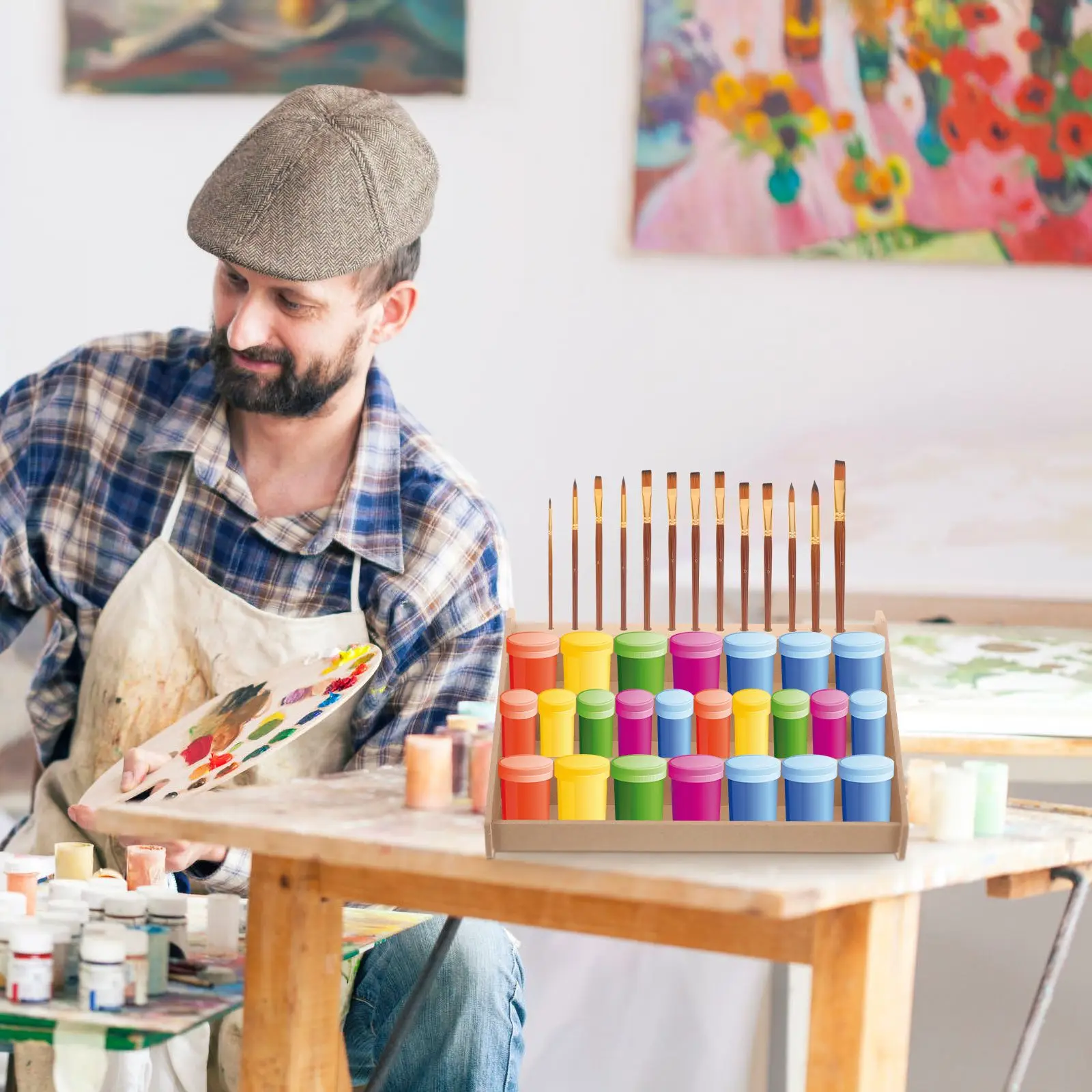 Acrylic Paint Rack 13-Grid Storage Holder Stand for Bottles Brushes Essential Oil Organizers Craft Pigment Ink