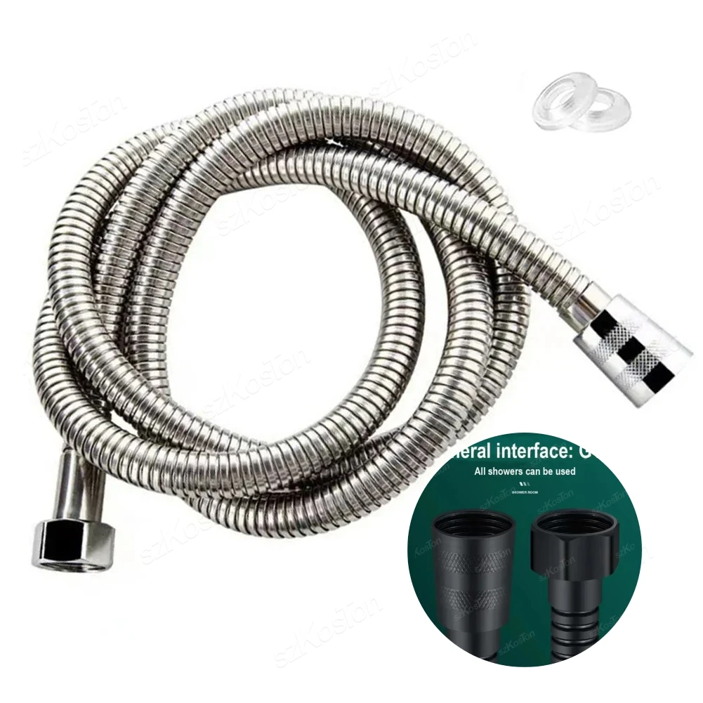 Shower Hose 1.5/2M Black/Silver Flexible Shower Hose Stainless Steel Long Bathroom Shower Pipe Extension Bathroom Accessories