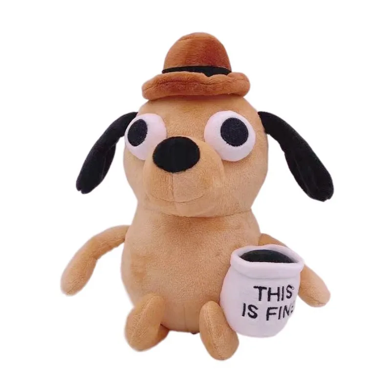 25cm This Is Fine Meme Coffee Dog juguete de peluche muñeco de peluche suave animales niños juguete para regalo para niños niño cumpleaños