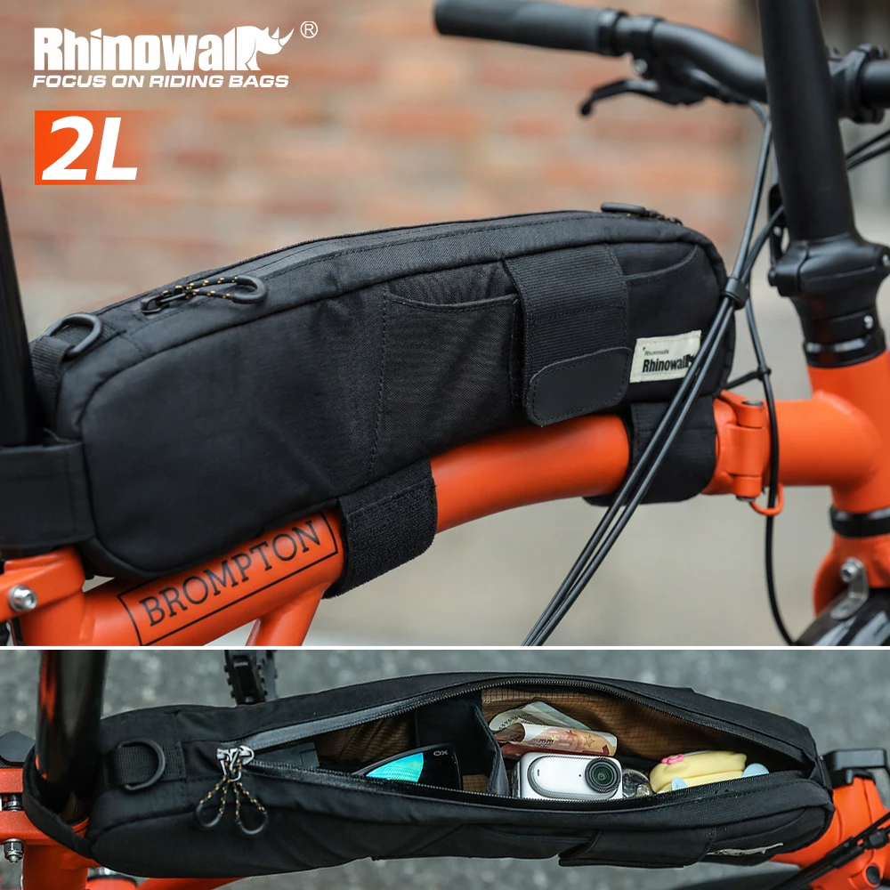 Bolsa para cuadro de bicicleta Rhinowalk, resistente al agua, 2L, para bicicleta plegable, almacenamiento para cicloturismo, compatible con Brompton Dahon