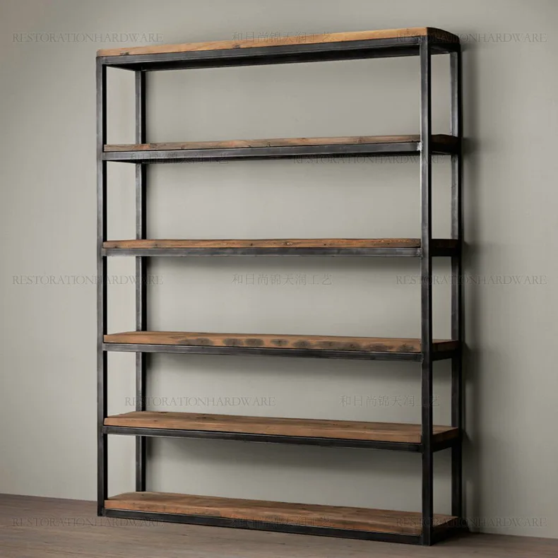 Industrial LOFT wrought iron solid wood shelf European bookshelf display rack