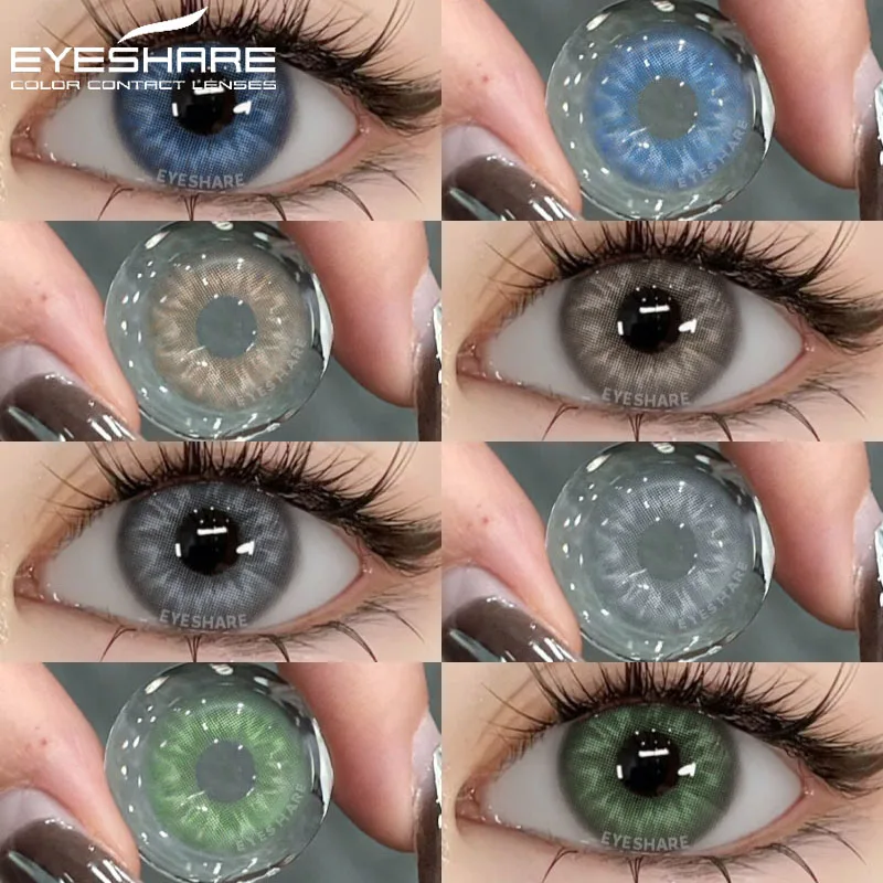 EYESHARE 2 Stück farbige Kontaktlinsen für Augen, braune Kontakte, modische blaue Augenkontakte, jährliche natürliche graue Pupillinse, grüne Linse