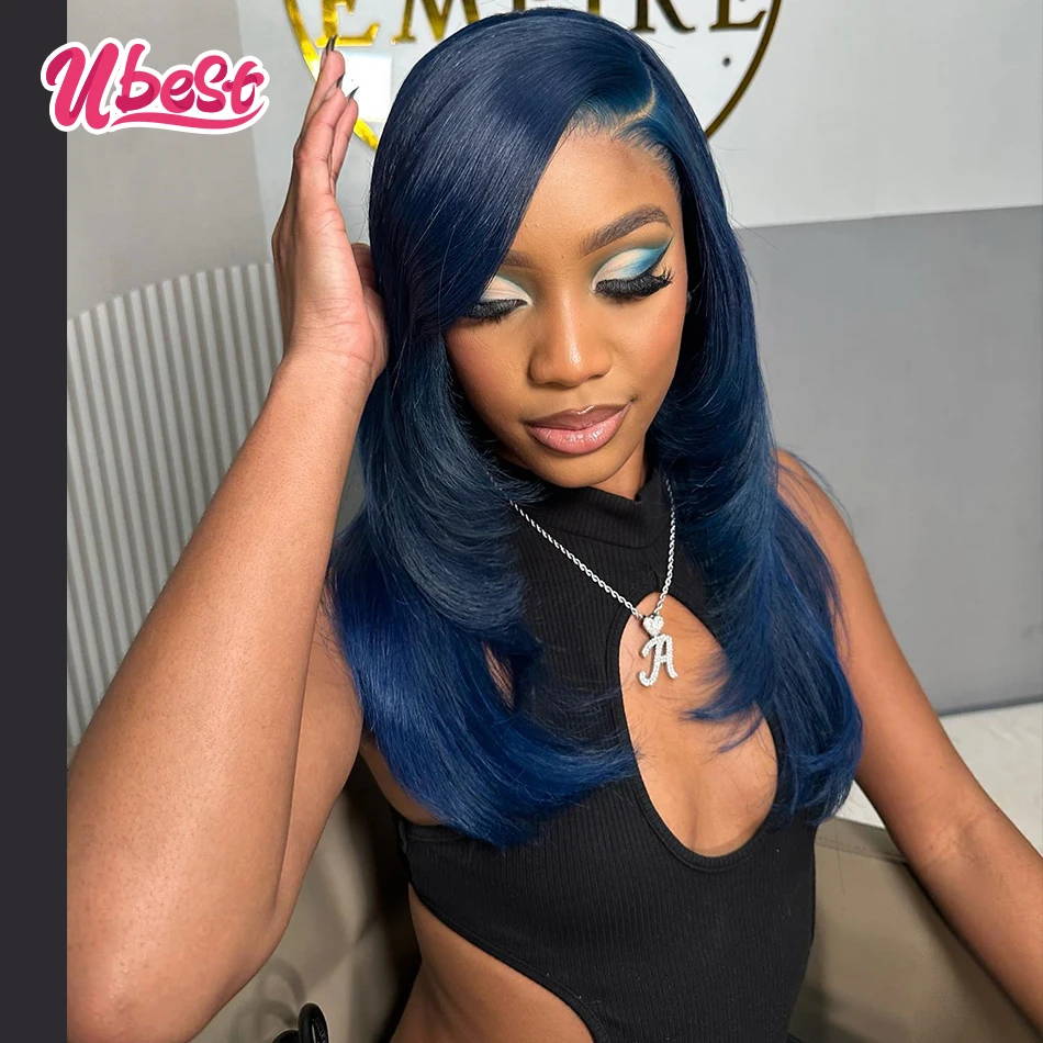 Dark Blue Colored 13X6 13X4 Body Wave Transparent Lace Front Wig 100％ Human Hair 200％ Density Brazilian Hair Lace Front Wigs