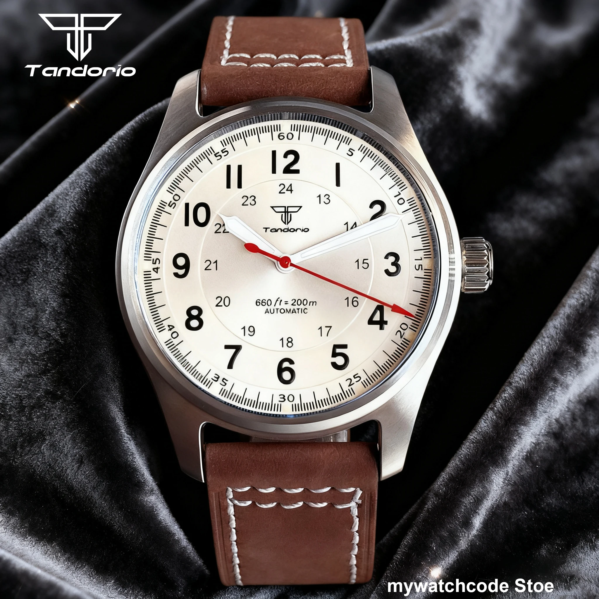 Tandorio Automatic Japan NH35/PT5000 Pilot 39mm Diving Watch for Men Mechanical 20BAR Sapphire Glass Wristwatch Luminous Marks
