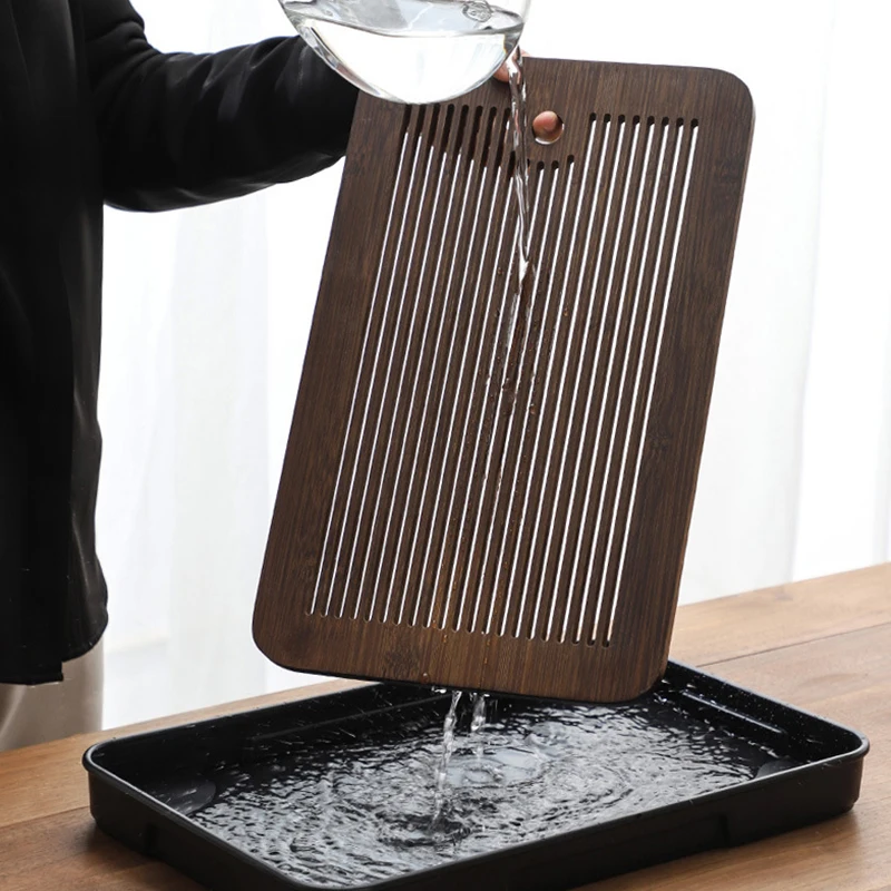 2025 Neo-Chinese Bamboo Tea Tray Kung Fu Tea Set Tray Hollow Out Grid Disk Quick Drainage Storage Tea Tray Dry And Wet Dual Use - Image 4