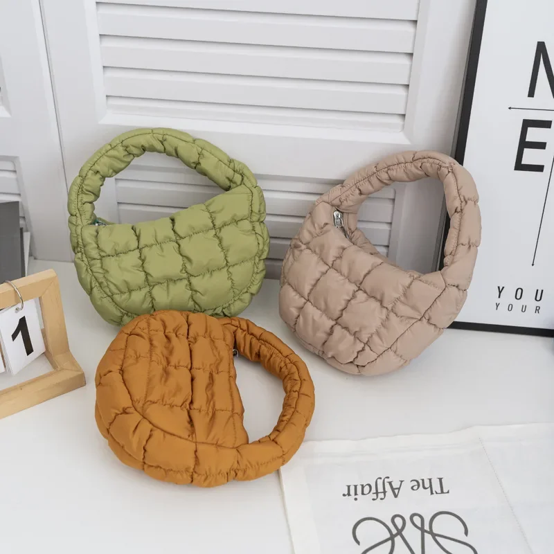 

Mini Bag Design Soft Nylon Padded Quilted Puffer Cloud Bag Women Girls Small Down Cotton Plaid Handabg Simple Key Coin Pouch