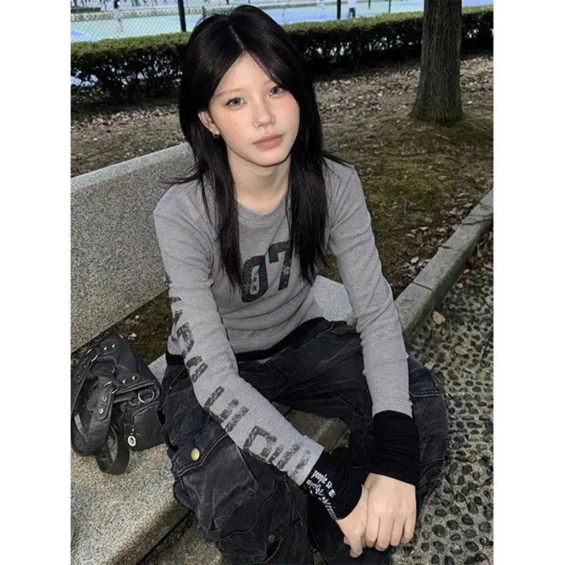 

Personalized Minority Office Lady Casual T-shirt High Street American Long Sleeve O Neck Tops Unique Y2K Goth Spice Girls Mujer