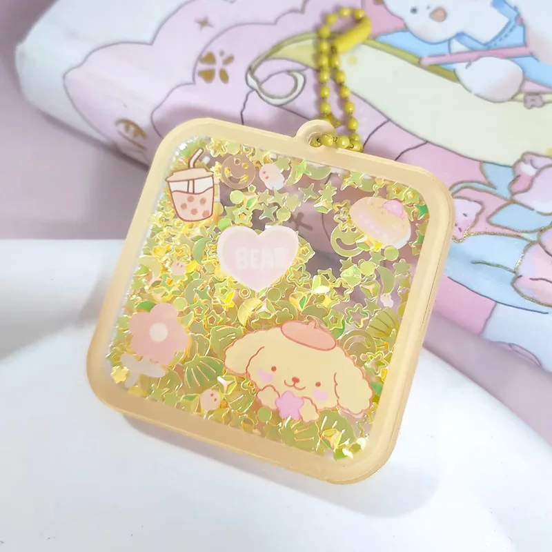 Cartoon Sanrio Hellokitty Flowing Sand Acrylic Accessories Shaking Plate Phone Chain Kawaii Kuromi My Melody Kids Gifts Toys