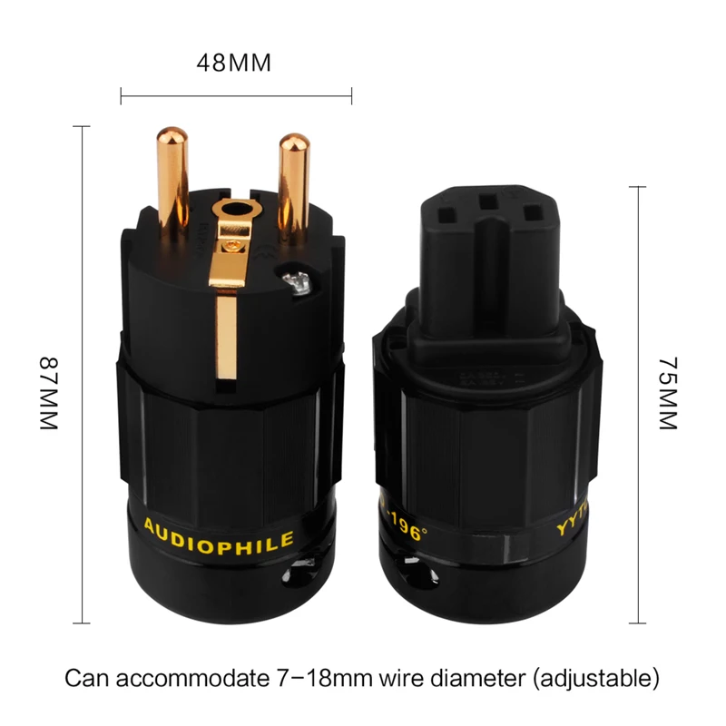 YYTCG G2 1 para 24K pozłacane ue europejskie złącze zasilania Schuko wtyczka IEC