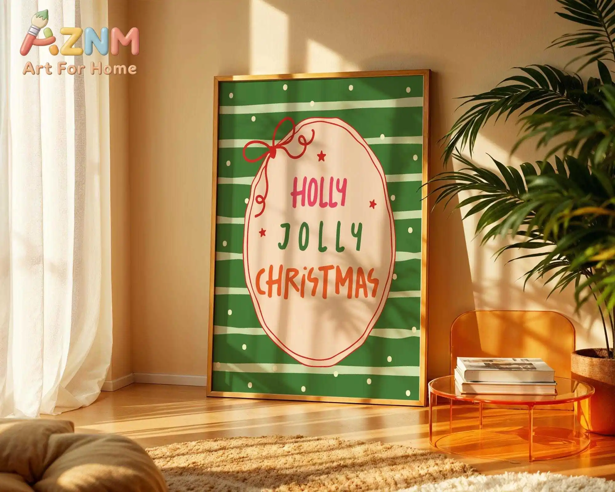 1pc Modern Funny Holly Jolly Christmas Poster - Unframed Festive Holiday Wall Art Poster for Living Room and Bedroom Decorations