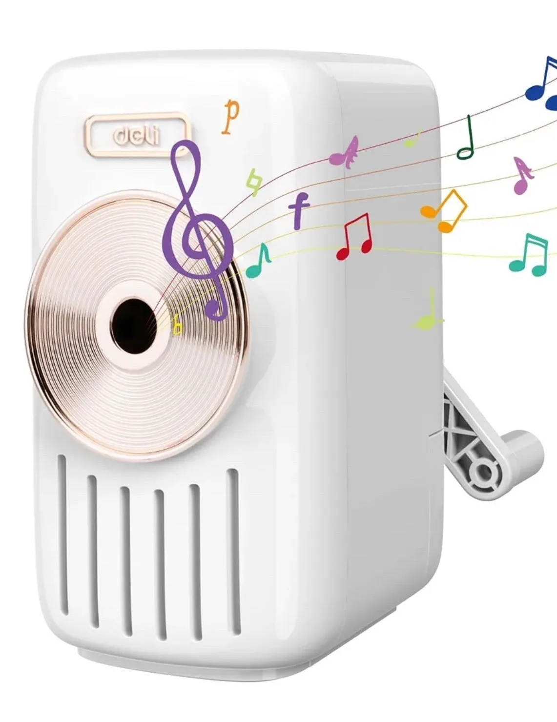 Deli Manual Music Themed Pencil Sharpener with Adjustable Point White