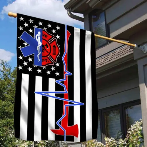 EMT Firefighter US Flag Garden Flag - House Flag