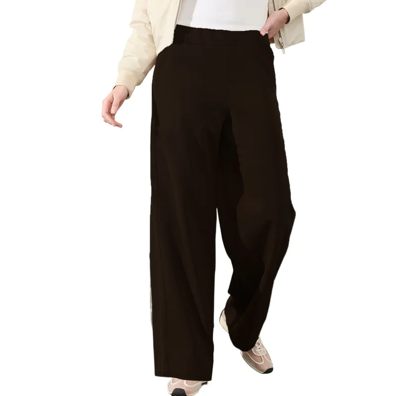 2025 カジュアル エレガント ワイドレッグパンツ レディース レギュラーウエスト 通気性 スリム ブラック デイリー オフィス トラウザーズ
