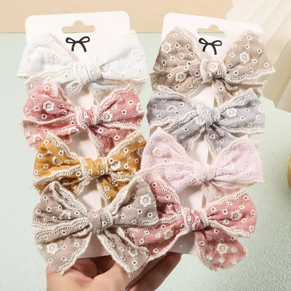 

10Pcs/Lot Hollow Lace Hair Bows Hair Clips For Kids Girls Cute Solid Color Bowknot Safe Hair Pins Baby Headwear Hair Accessories