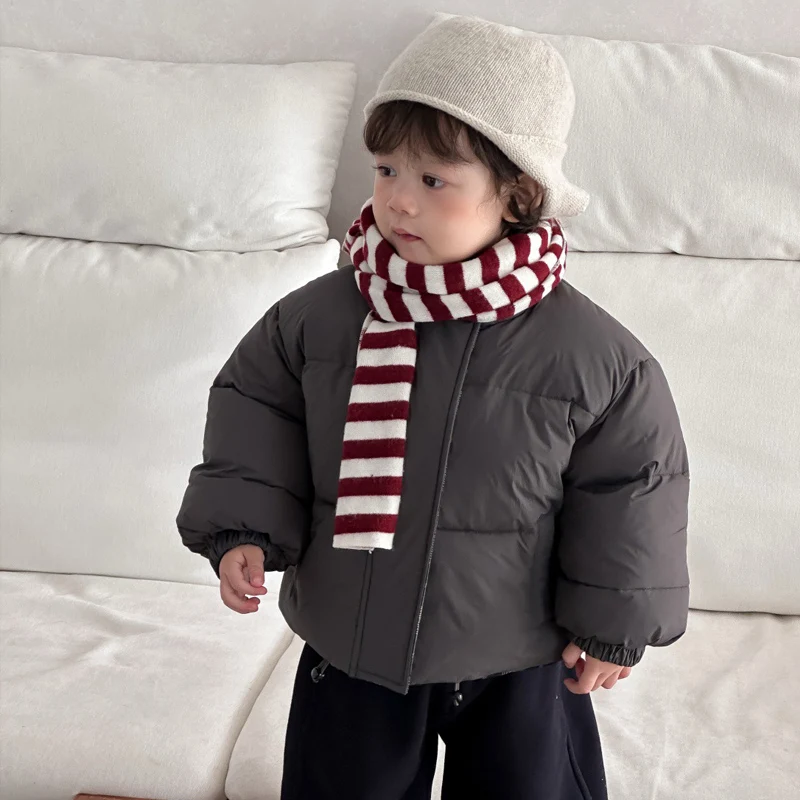 

Зимние теплые стильные хлопковые толстые двусторонние куртки на молнии для маленьких мальчиков, детские пышные пальто, детская одежда, топы, От 0 до 4 лет